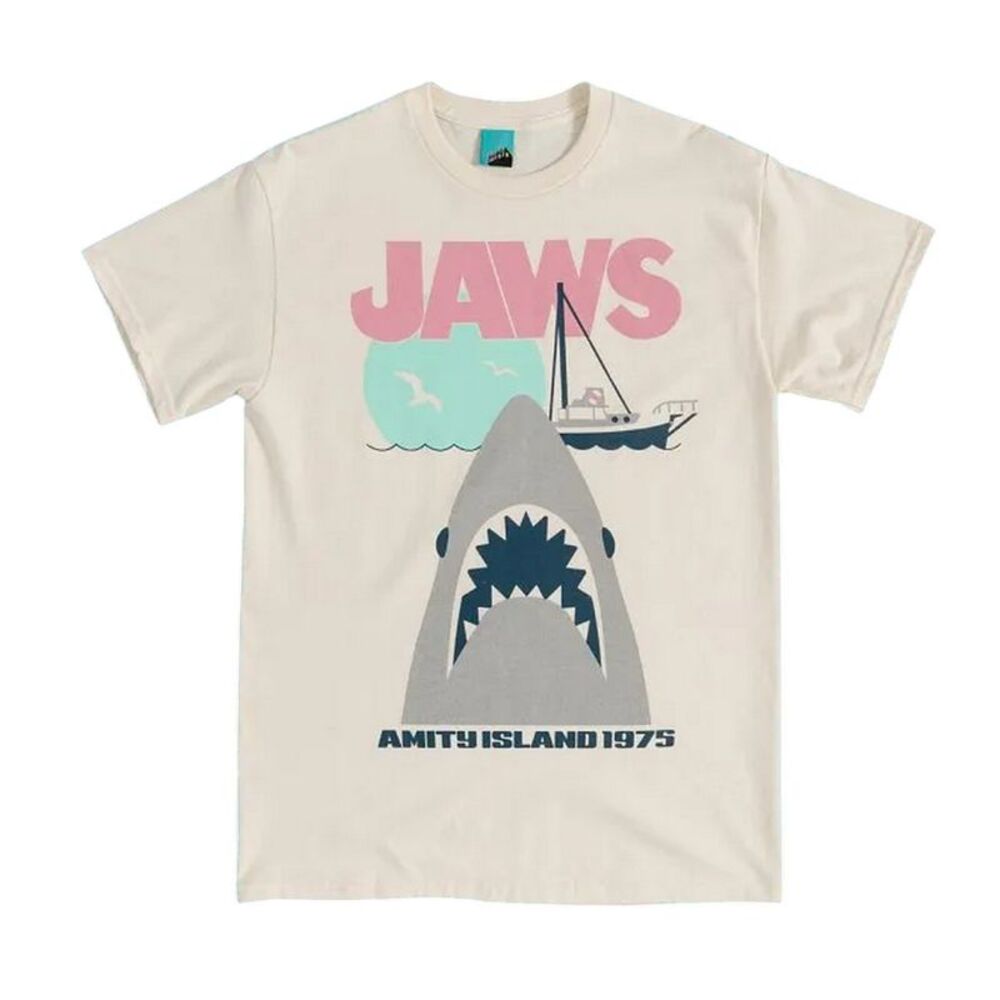 Jaws Unisex Adult Shark Cotton T-Shirt / Off White